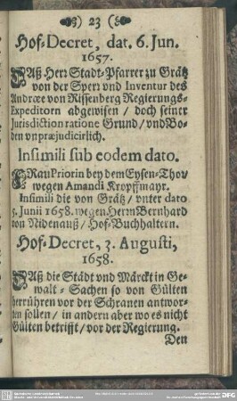 Hof-Decret, dat. 6. Jun. 1657