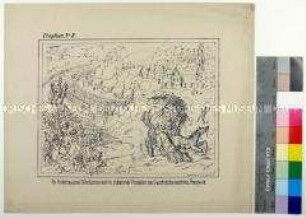 Karikatur auf Beschuss und Einnahme Saarbrückens durch die Franzosen während des Deutsch-Französischen Krieges