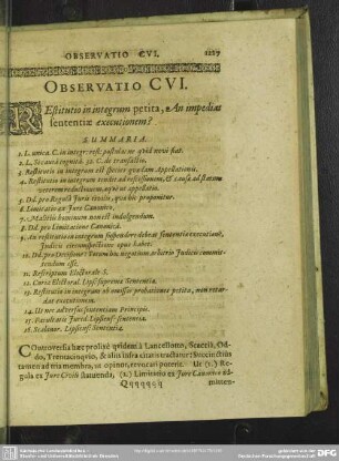 Observatio CVI. Restitutio in integrum petita, An impediat sententiae executionem?