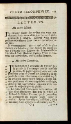 Lettre XX. Ma chère Miladi, ...