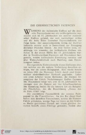 Die oberdeutschen Fayencen