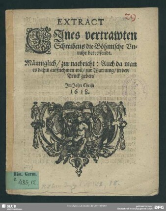Extract eines vertrawten Schreibens die Böhmische Unruhe betreffendt