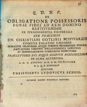 De obligatione possessoris bonae fidei ad rem domino restituendam