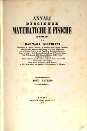 Annali di scienze matematiche e fisiche. 7. 1856