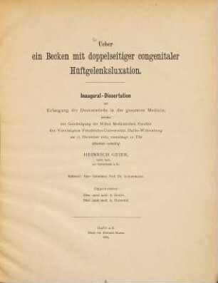 Ueber ein Becken mit doppelseitiger congenitaler Hüftgelenksluxation : Inaug.-Diss.