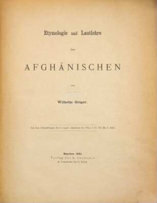 Etymologie und Lautlehre des Afghānischen