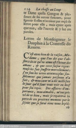 Lettre de Monseigneur le Dauphin a la Comtesse du Rourre