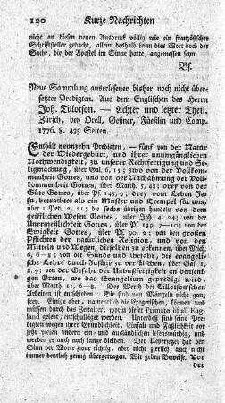 Neue Sammlung auserlesener bisher noch nicht übersetzter Predigten. T.8.