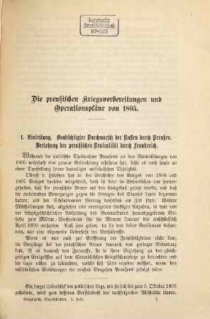 Die preußischen Kriegsvorbereitungen und Operationspläne von 1805