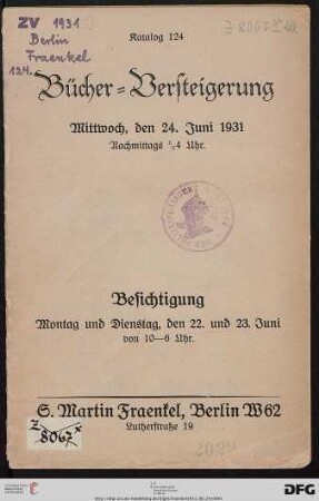 Bücher-Versteigerung : 24. Juni 1931
