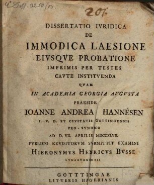 Diss. iur. de immodica laesione, eiusque probatione, imprimis per testes caute instituenda
