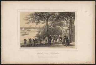Dresden: Aussicht vom Belvedere, Lithografie, um 1860 : Müller, Eduard : Aussicht vom Belvedere / Naturzeichnung v. E. Müller. Lith. v. H. Williard. - Dresden : E. Müller , [um 1860]. - 1 Kunstblatt : getönte Lithogr. ; 18 x 12 cm