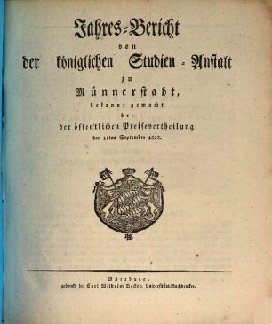 Jahresbericht der Königlich Bayerischen Studienanstalt zu Münnerstadt. 1823