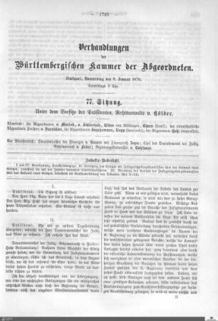 77. Sitzung, Stuttgart, 9.1.1879