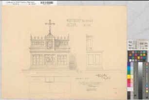Münster (Münster) Strafanstalt Anstaltskirche Altar Grundriß, Ansicht 1905 1 : 10 51 x 68 Zeichnung Staatshochbauamt Münster