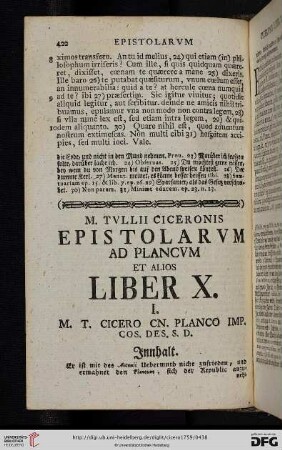 Liber X: Ad Plancvm et alios