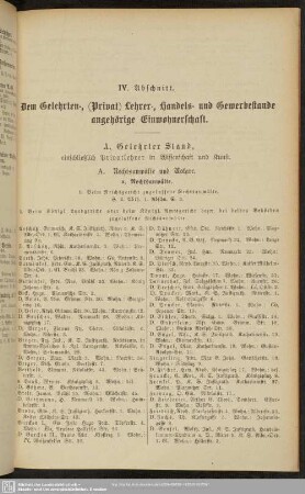 IV. Abschnitt. Dem Gelehrten-, ( Privat-) Lehrer-, Handels- und Gewerbestande angehörige Einwohnerschaft