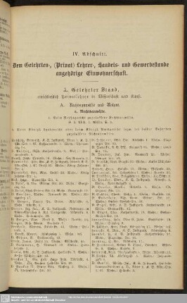 IV. Abschnitt. Dem Gelehrten-, ( Privat-) Lehrer-, Handels- und Gewerbestande angehörige Einwohnerschaft