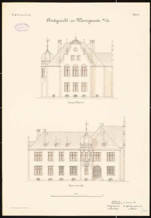 Amtsgericht und Gefängnis, Wernigerode: Aufriss Hauptansicht, Vorderansicht 1:100