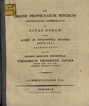 De ordine Prophetarum minorum commentationis Pars II.