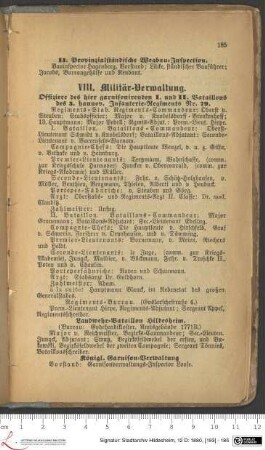 VIII. Militär-Verwaltung.