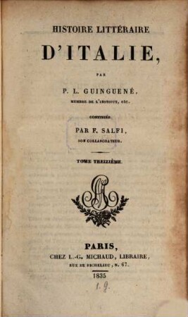 Histoire littéraire d'Italie, 13