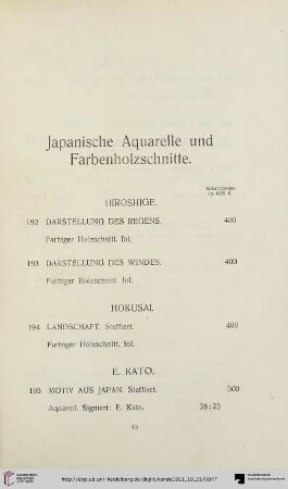 Japanische Aquarelle und Farbenholzschnitte (Nr. 192-198)