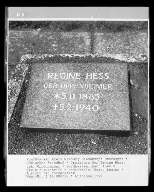 Grabstein der Regine Hess, geb. Oppenheimer