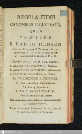 Regula Fidei Canonibus Illustrata