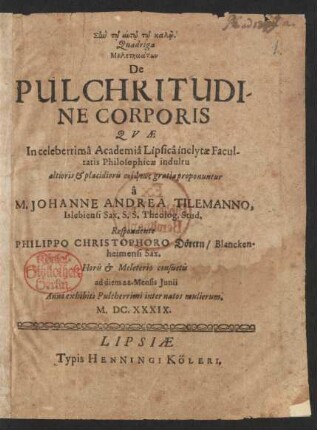 Quadriga Meletēmatōn De Pulchritudine Corporis