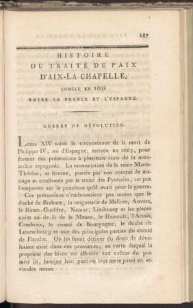 V. Histoire du traité de paix D'Aix-La-Chapelle