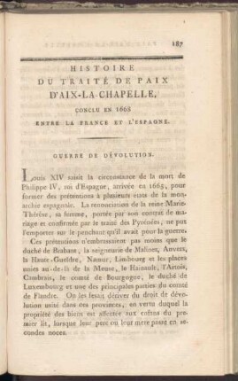 V. Histoire du traité de paix D'Aix-La-Chapelle