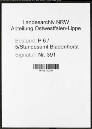 Sterberegister Standesamt Castrop-Rauxel Bladenhorst
