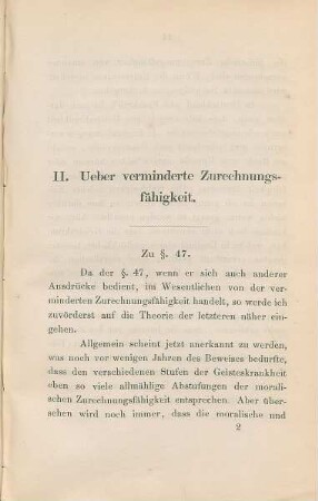 II. Ueber verminderte Zurechnungsfähigkeit