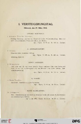 I. Versteigerungstag (Nr. 1-96)
