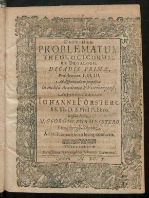 1,1/3: Problematum Theologicorum, Ex Decalogo, Decadis ...
