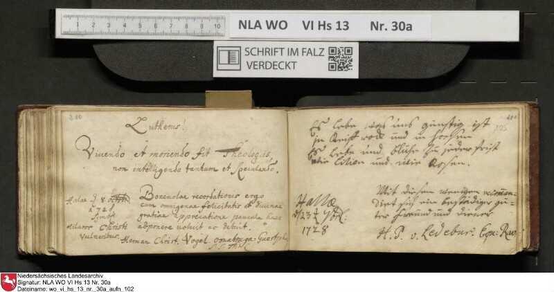 Stammbuch des U. J. Schrader aus Hannover