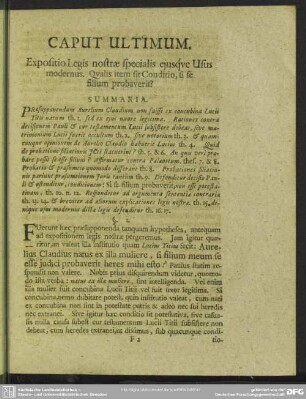 Caput Ultimum. Expositio Legis nostrae specialis eiusque Usus modernus. Qualis item sit Conditio, si se silium probaverit?