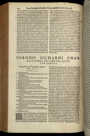 Ioannis Sichardi Enarationes In Librum Quintum Codicis.