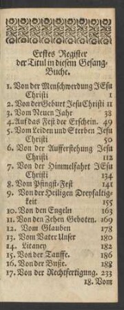 Erstes Register der Titul in diesem Gesang-Buch