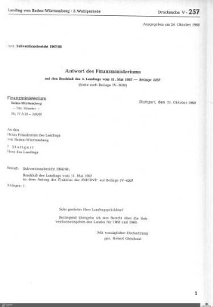 Subventionsbericht 1967/68