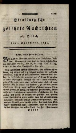 96. Stück, den 1. December, 1784.