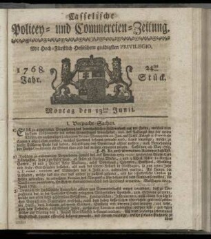 24tes Stueck, Montag den 13ten Junii. 1768