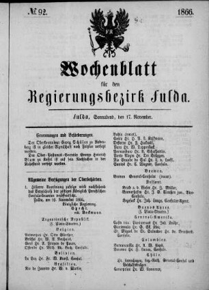 Nr. 92, Ausgabe vom 17. November 1866