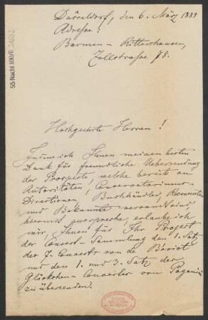 Brief an B. Schott's Söhne : 06.03.1888