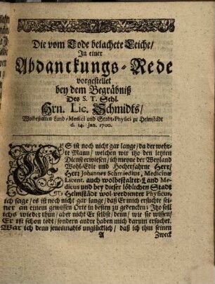 Helmstädtsche Denck- und Danck-Reden welche bey einigen ... Leichbegängnissen ... abgeleget worden