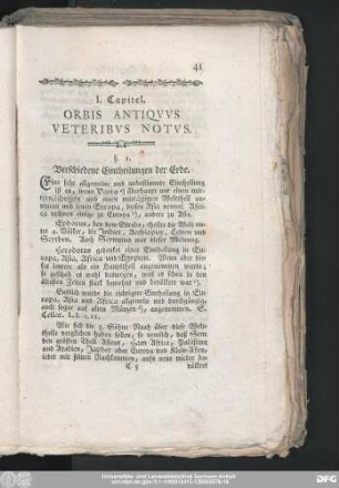 I. Capitel. Orbis Antiquus Veteribus Notus.