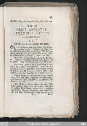 I. Capitel. Orbis Antiquus Veteribus Notus.