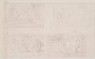Bildergeschichte "Die Bauern und der Esel", Blatt 4: Der Bauer auf dem Esel, Vorlage für die oberen Bilder der Bildfolge im Münchener Bilderbogen Nr. 41