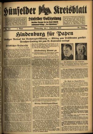 Erste Ausgabe vom Donnerstag, den 01. September 1932.